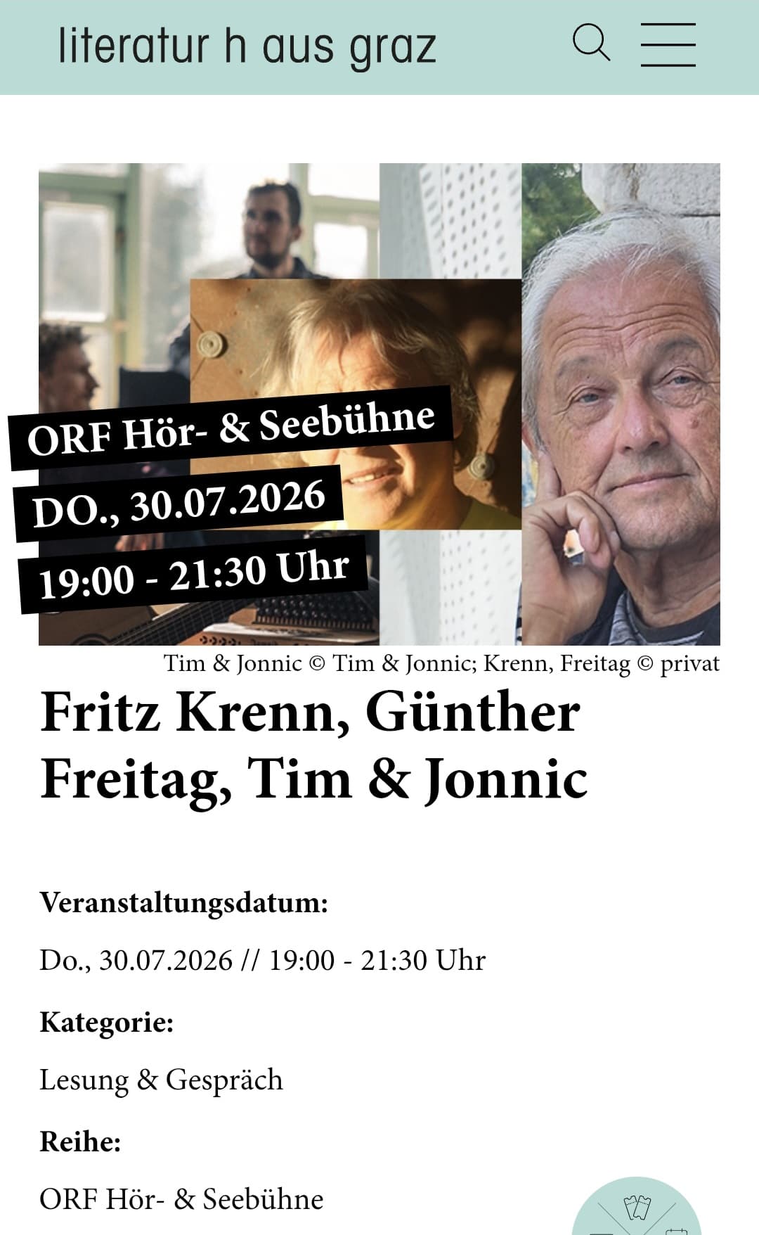 Fritz Krenn, Günther Freitag, Tim & Jonnic - Lesung und Gespräch Screenshot 20260613 105655 Chrome